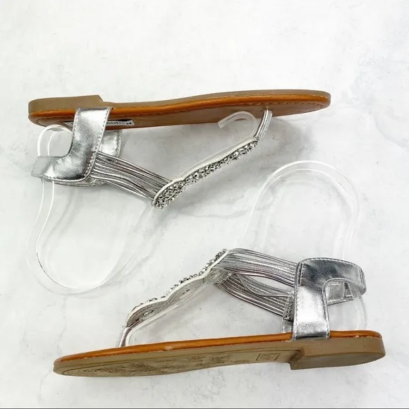 [Steve Madden] Silver Rhinestone Slip On Sandals