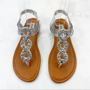 [Steve Madden] Silver Rhinestone Slip On Sandals