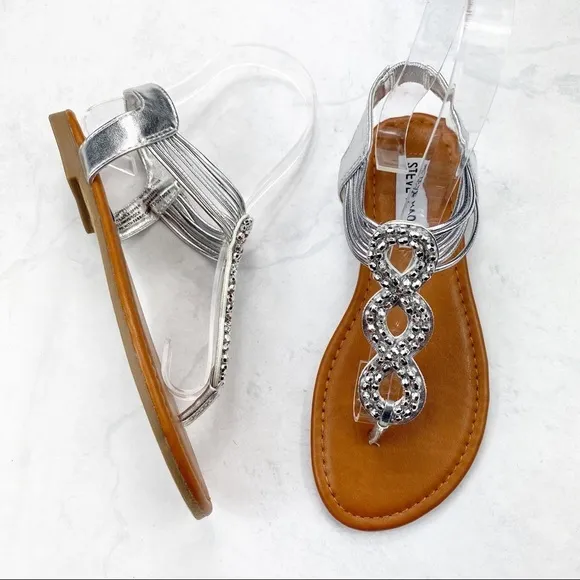 [Steve Madden] Silver Rhinestone Slip On Sandals