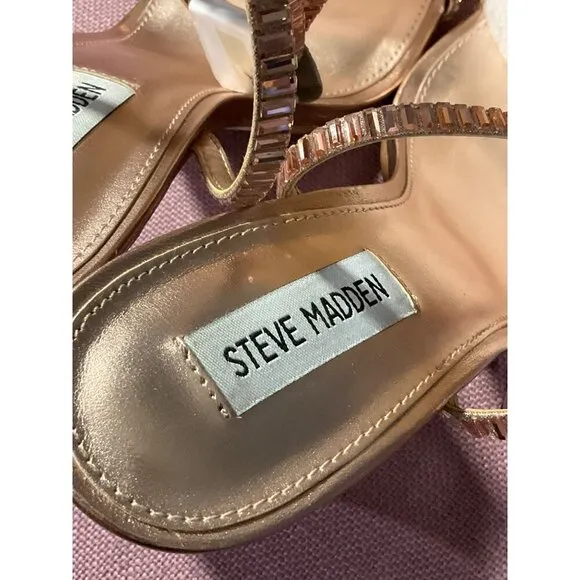 Steve Madden Thierry High Heel in Rose Gold 9 with box Womens Rhinestones Sandal