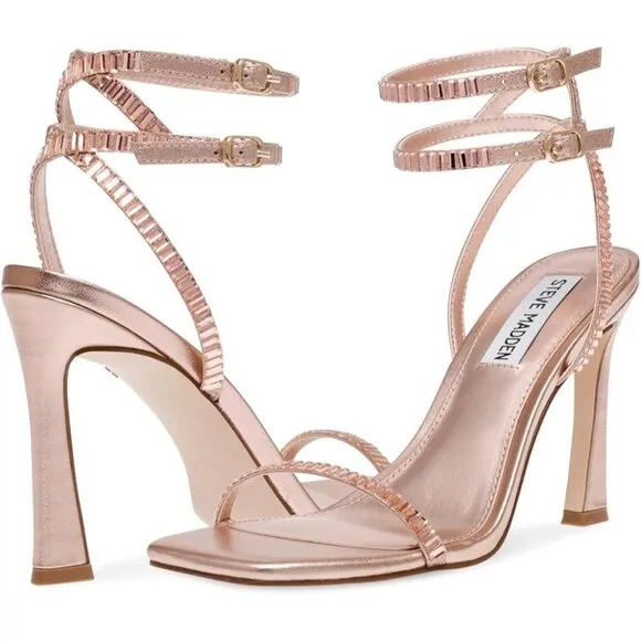 Steve Madden Thierry High Heel in Rose Gold 9 with box Womens Rhinestones Sandal