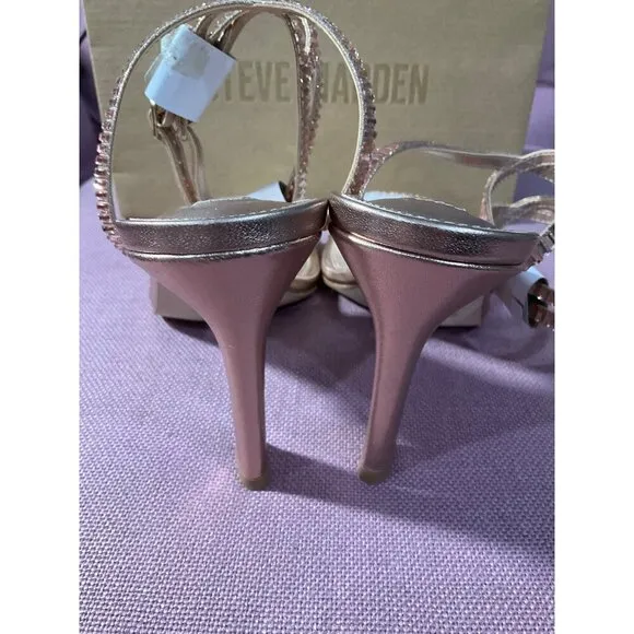 Steve Madden Thierry High Heel in Rose Gold 9 with box Womens Rhinestones Sandal