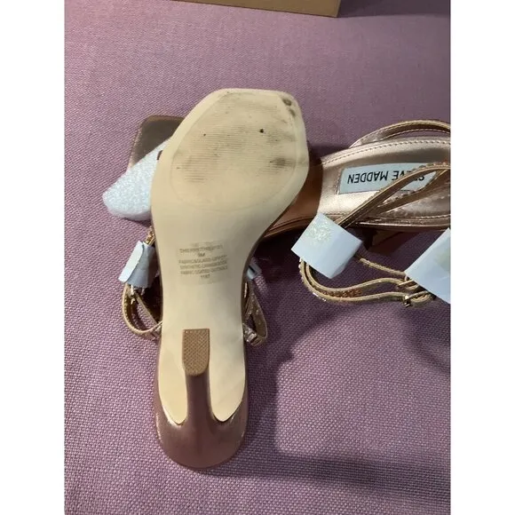 Steve Madden Thierry High Heel in Rose Gold 9 with box Womens Rhinestones Sandal