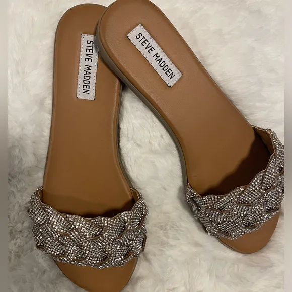 Steve Madden Women's Phayra Rhinestone Braided Slides Size 10