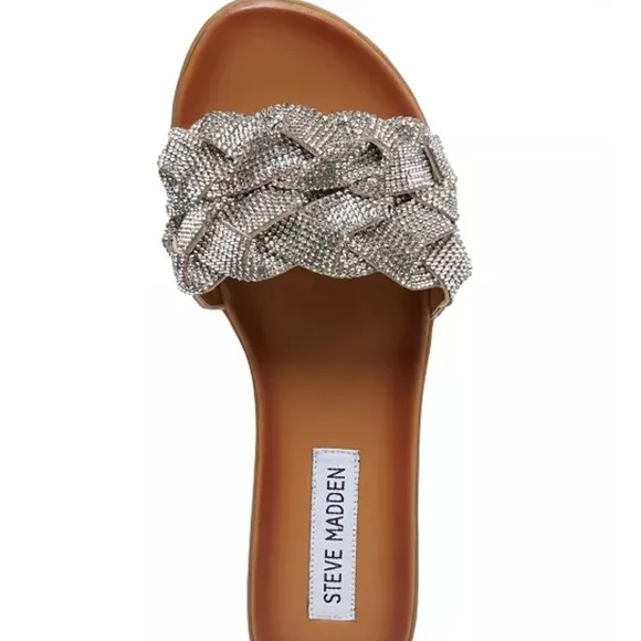 Steve Madden Women's Phayra Rhinestone Braided Slides Size 10
