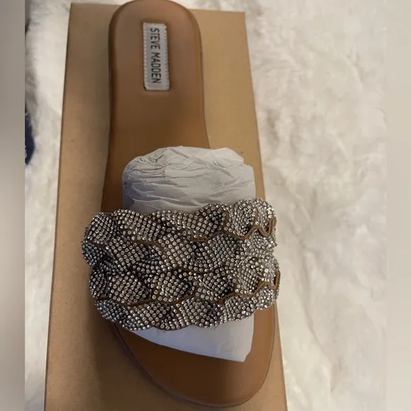 Steve Madden Women's Phayra Rhinestone Braided Slides Size 10