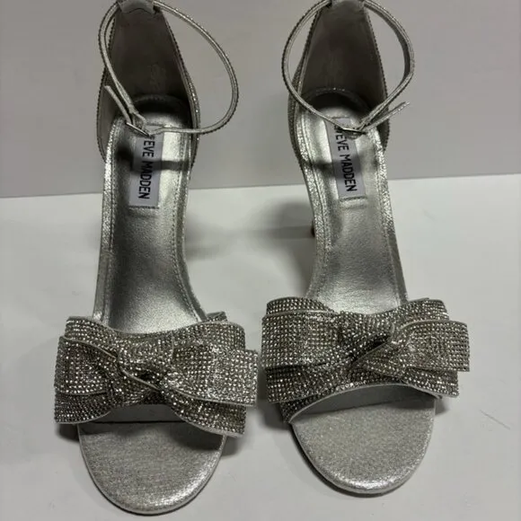 Steve Madden Women’s Realm Silver Heeled Sandals, Size 8.5 M