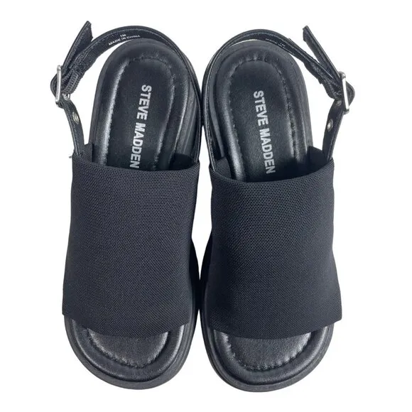 Steve Madden Youth Girl's Black Back Strap Js Linky Sandals Sz 1M - NWB