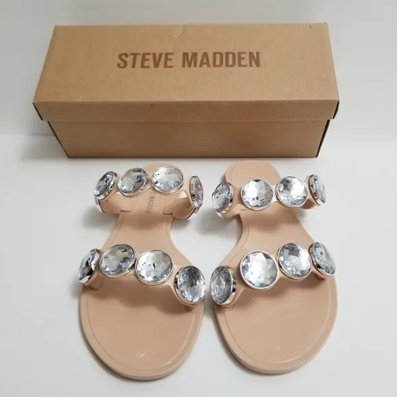 🆕️Steve Madden Zabel Nude Rhinestone Flat Sandals
