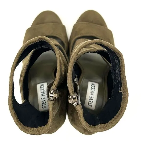 Steve Madden Tawnie Olive Microfiber Suede Cut Out Caged High Heel Sandals 7.5