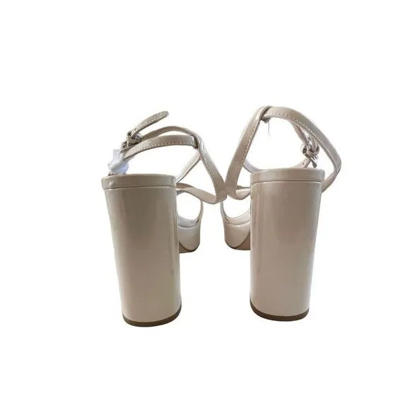 Steve Madden Womens Beige Lessa Tower Heels Ankle Strap Platform Sandals Size 8