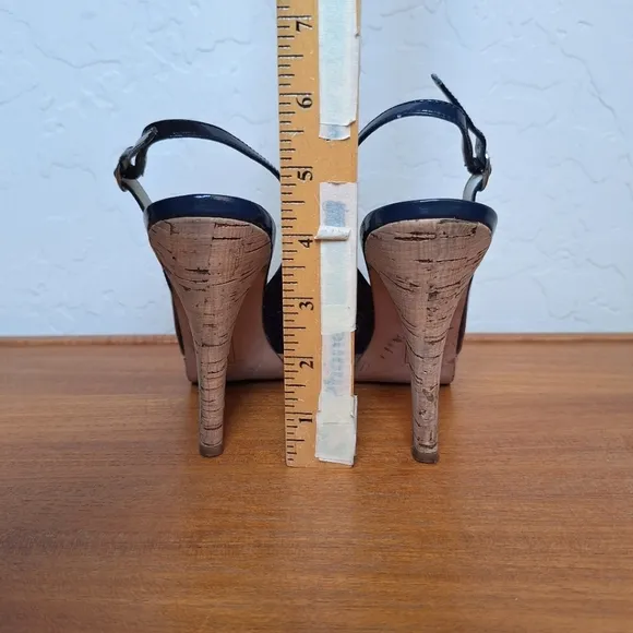 Steven by Steve Madden leather slingback heels navy patent cork peep toe sandals