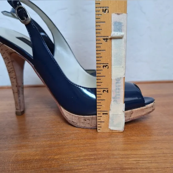 Steven by Steve Madden leather slingback heels navy patent cork peep toe sandals