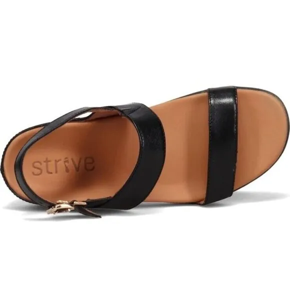 Strive Sandal Womens‎ 9.5-10 Black Leather Arch Support New