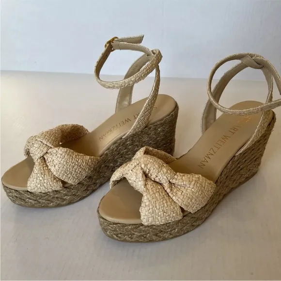 Stuart Weitzman 9B Playa Knot Espadrille Wedge Sandals Natural Spain/see Details