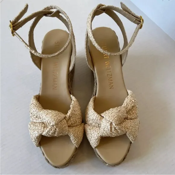 Stuart Weitzman 9B Playa Knot Espadrille Wedge Sandals Natural Spain/see Details