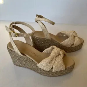 Stuart Weitzman 9B Playa Knot Espadrille Wedge Sandals Natural Spain/see Details