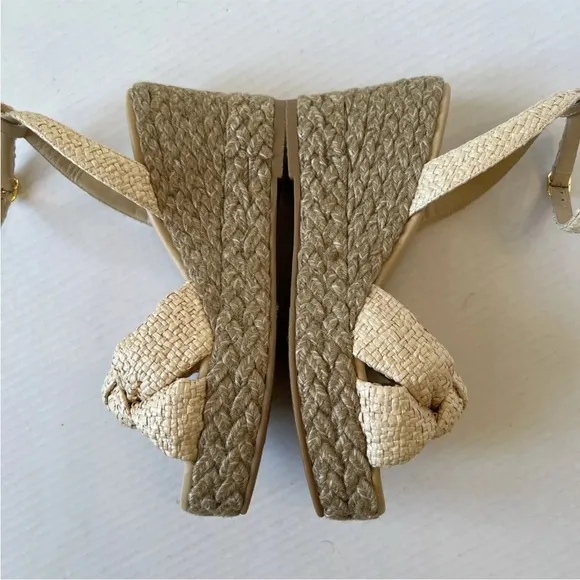 Stuart Weitzman 9B Playa Knot Espadrille Wedge Sandals Natural Spain/see Details