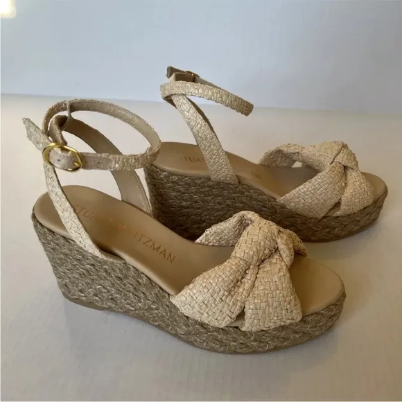 Stuart Weitzman 9B Playa Knot Espadrille Wedge Sandals Natural Spain/see Details