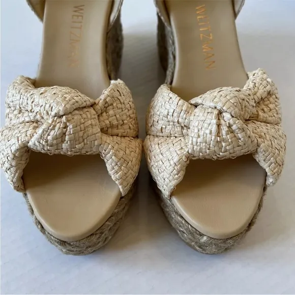 Stuart Weitzman 9B Playa Knot Espadrille Wedge Sandals Natural Spain/see Details
