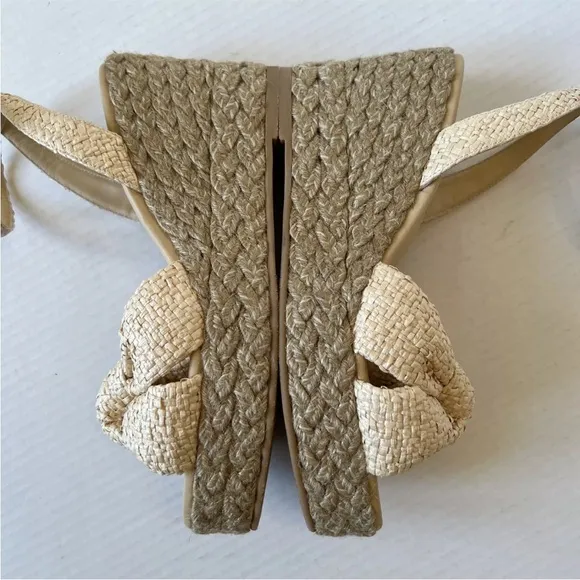 Stuart Weitzman 9B Playa Knot Espadrille Wedge Sandals Natural Spain/see Details