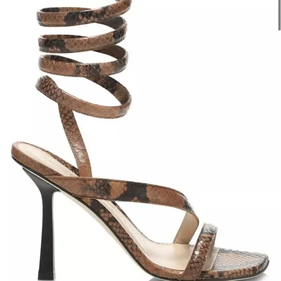 STUART WEITZMAN Beatrix 100 wrap high heel sandal luxury brown snakeskin sz8