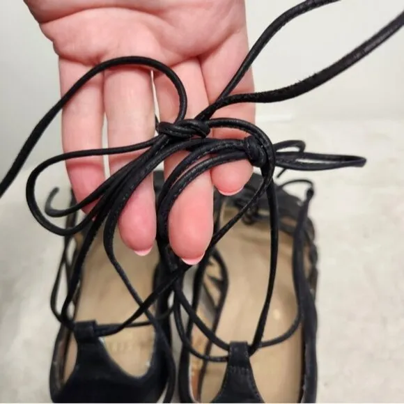 Stuart Weitzman Black Leather Lace-Up Gladiator Sandals Size 8.5
