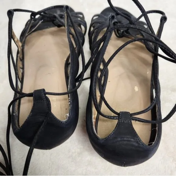 Stuart Weitzman Black Leather Lace-Up Gladiator Sandals Size 8.5