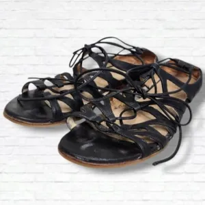 Stuart Weitzman Black Leather Lace-Up Gladiator Sandals Size 8.5