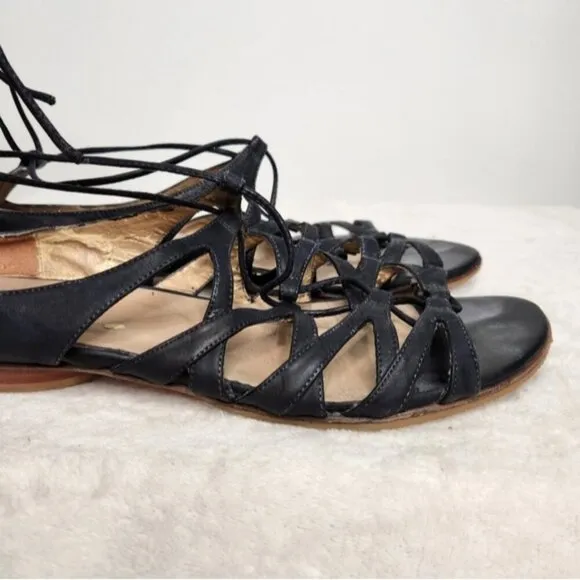Stuart Weitzman Black Leather Lace-Up Gladiator Sandals Size 8.5