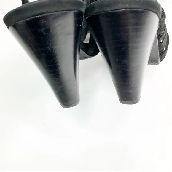 Stuart Weitzman Black Nubuck Rollover Sandals 8.5M