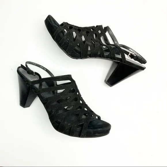 Stuart Weitzman Black Nubuck Rollover Sandals 8.5M