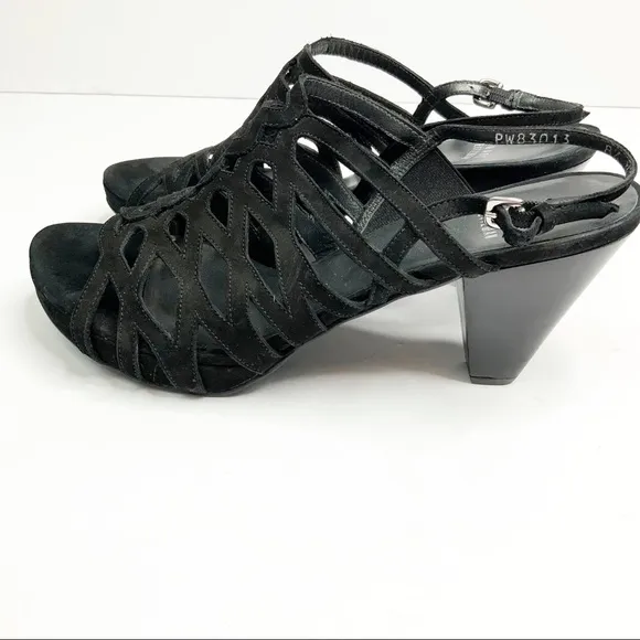 Stuart Weitzman Black Nubuck Rollover Sandals 8.5M