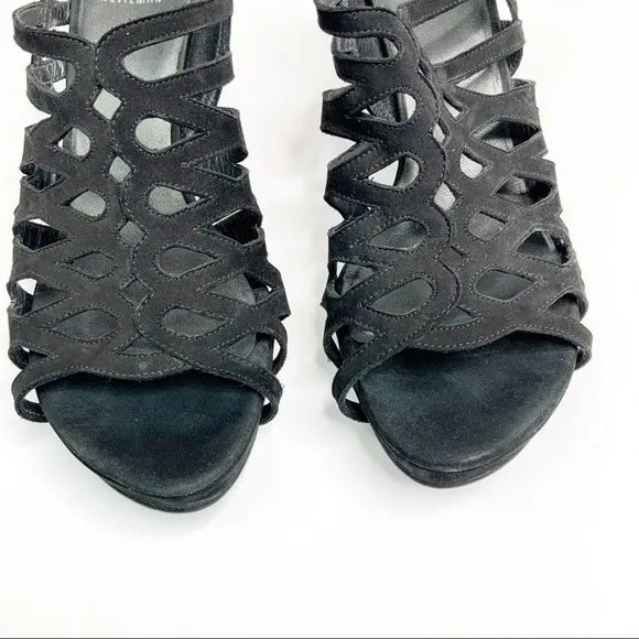 Stuart Weitzman Black Nubuck Rollover Sandals 8.5M
