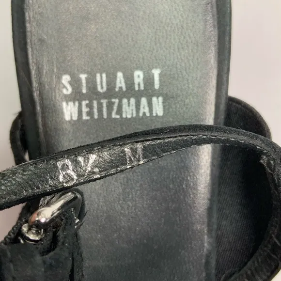 Stuart Weitzman Black Nubuck Rollover Sandals 8.5M