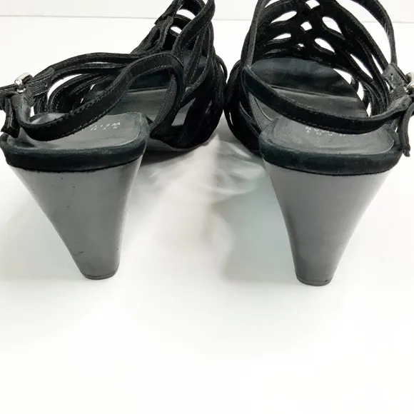 Stuart Weitzman Black Nubuck Rollover Sandals 8.5M