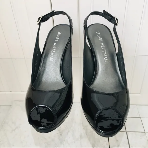 Stuart Weitzman Black Patent Leather Sandals