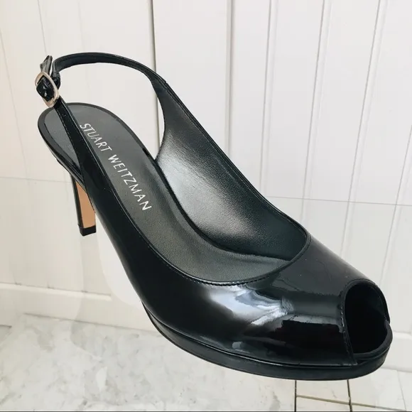 Stuart Weitzman Black Patent Leather Sandals
