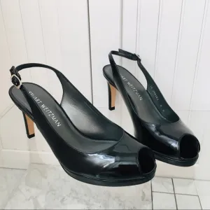 Stuart Weitzman Black Patent Leather Sandals