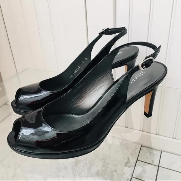 Stuart Weitzman Black Patent Leather Sandals