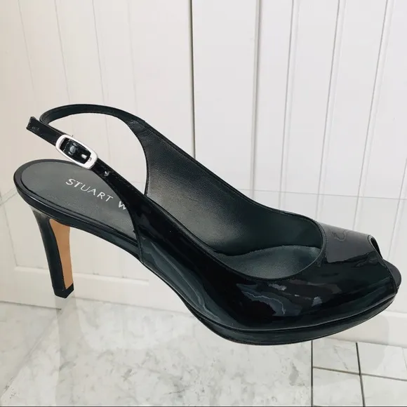 Stuart Weitzman Black Patent Leather Sandals