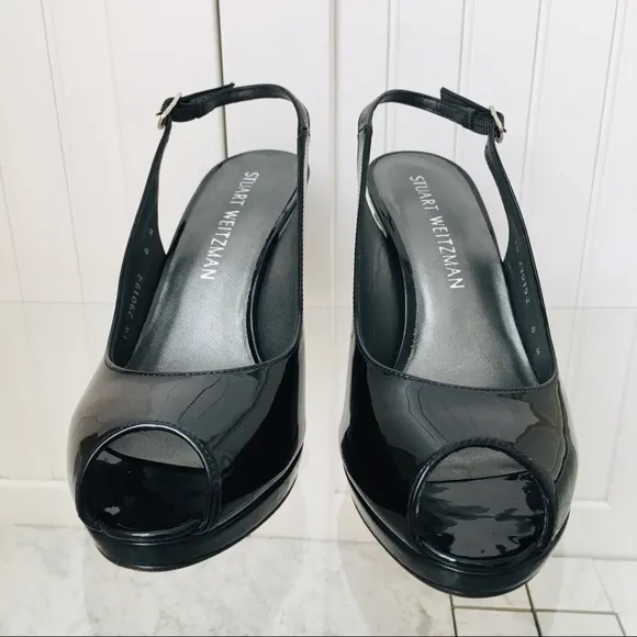 Stuart Weitzman Black Patent Leather Sandals