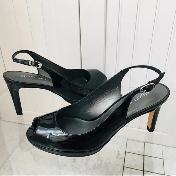 Stuart Weitzman Black Patent Leather Sandals