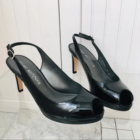 Stuart Weitzman Black Patent Leather Sandals