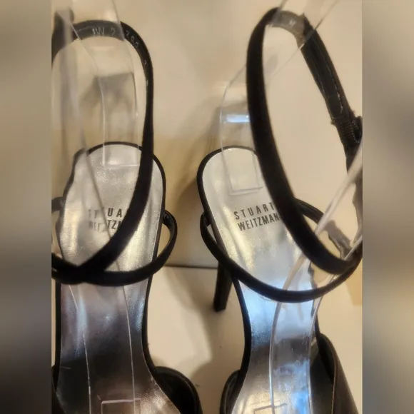 Stuart Weitzman Black Peau de Soie w/Crystal Trim Platform Sandals Sz.7 Ret $500