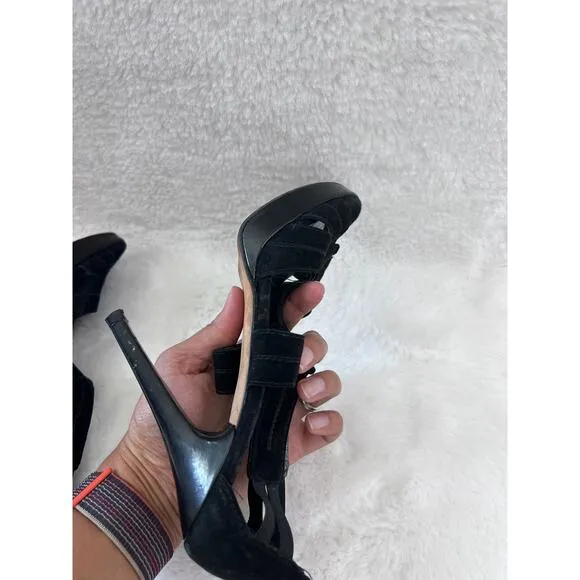 Stuart Weitzman Black Velvet Platform Heels Size 8M | T-Strap High Heel Sandals