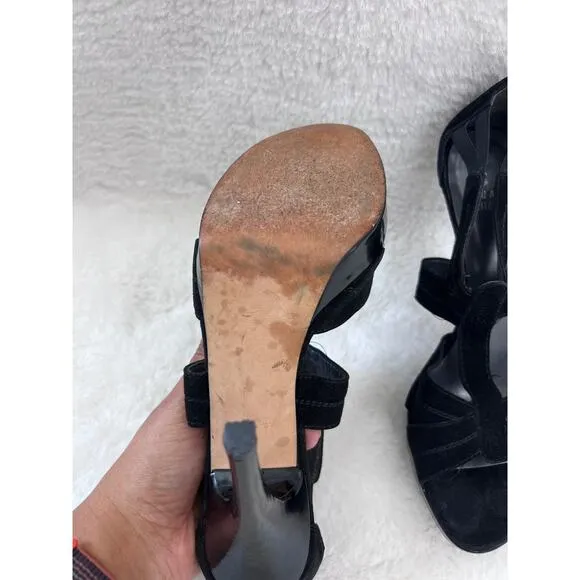 Stuart Weitzman Black Velvet Platform Heels Size 8M | T-Strap High Heel Sandals