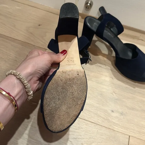 Stuart Weitzman dark blue suede block heel platform sandals