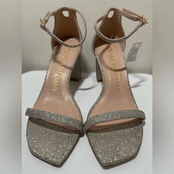 Stuart Weitzman - Embellished Glitter Block-Heel Sandals Women Size 4.5