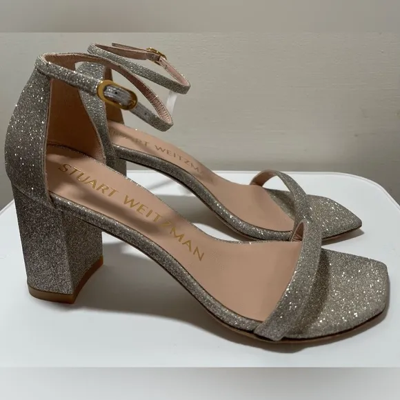 Stuart Weitzman - Embellished Glitter Block-Heel Sandals Women Size 4.5